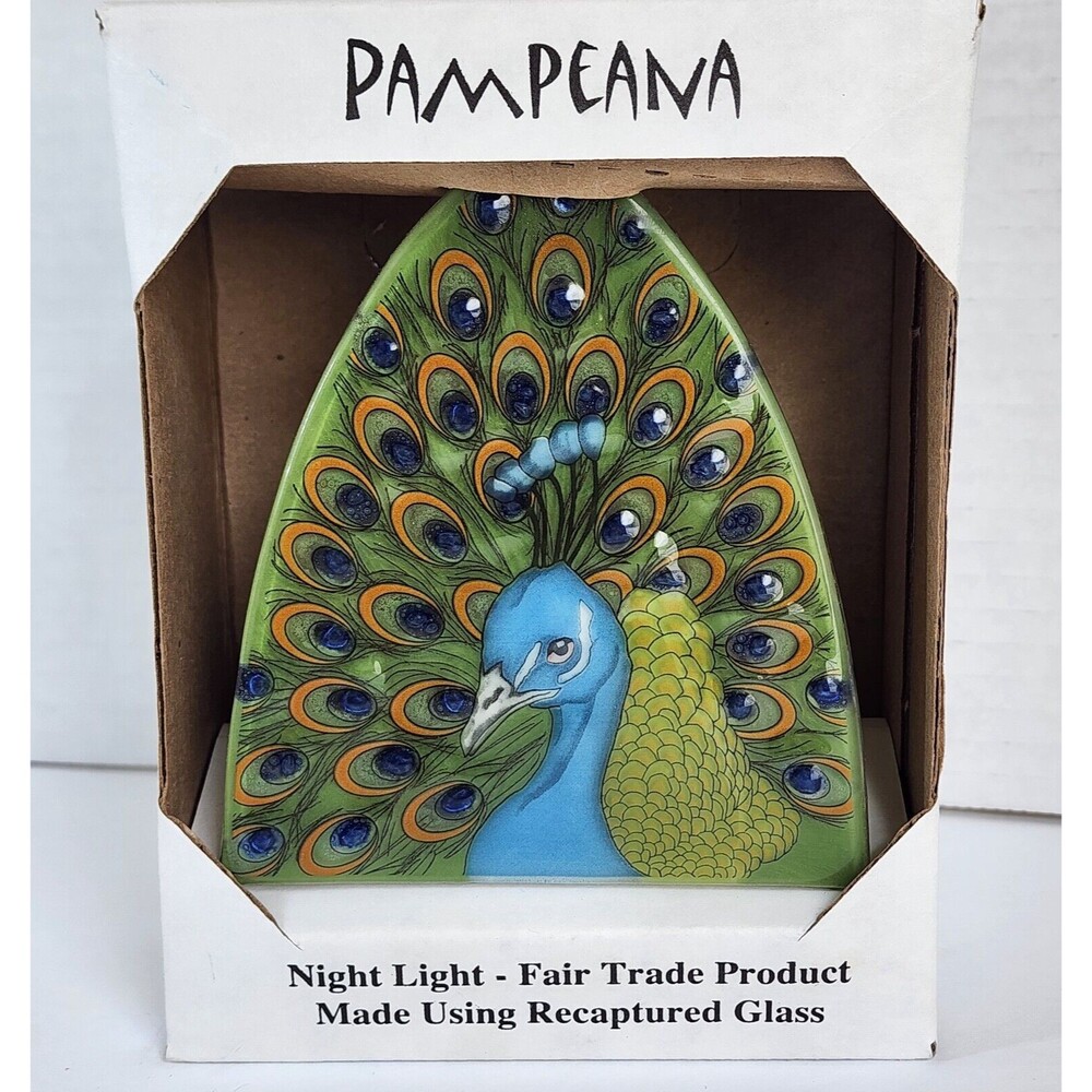 New Pampeana Peacock Bird Nightlight Recycled Fused Art Glass Ecuador Fair Trade